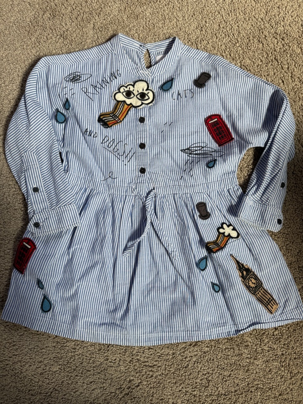 Burberry Blue and White Striped Embroidered Kids Tunic